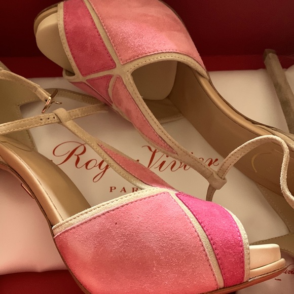 BNIB Handcrafted Pink Tan Suede ColourBlock RARE Prismick by Roger Vivier Paris - Picture 4 of 12